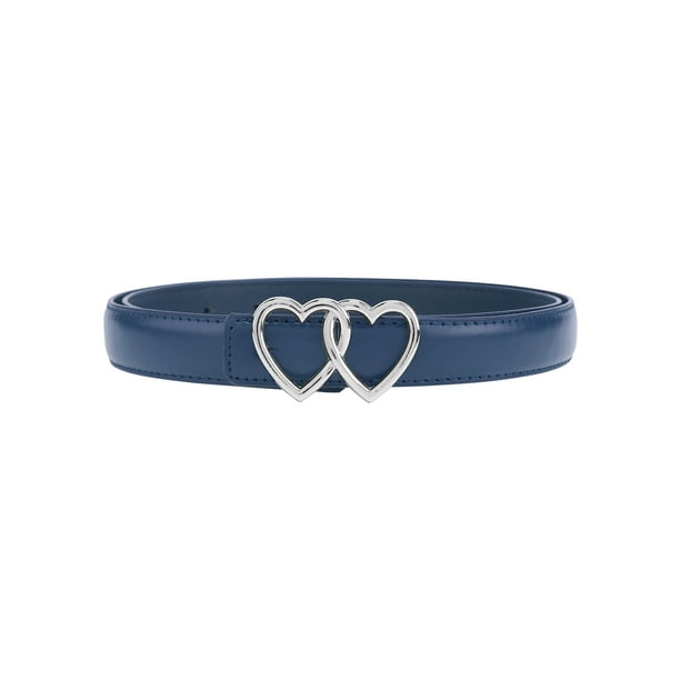 Cinturones de Cuero Sintético Reversibles INSPIRE CHIC para Mujeres, Cinturón de 0.9" de Ancho con Hebilla de Doble Corazón de Metal para Vestido 43.3x0.9"(LxA) Azul Oscuro