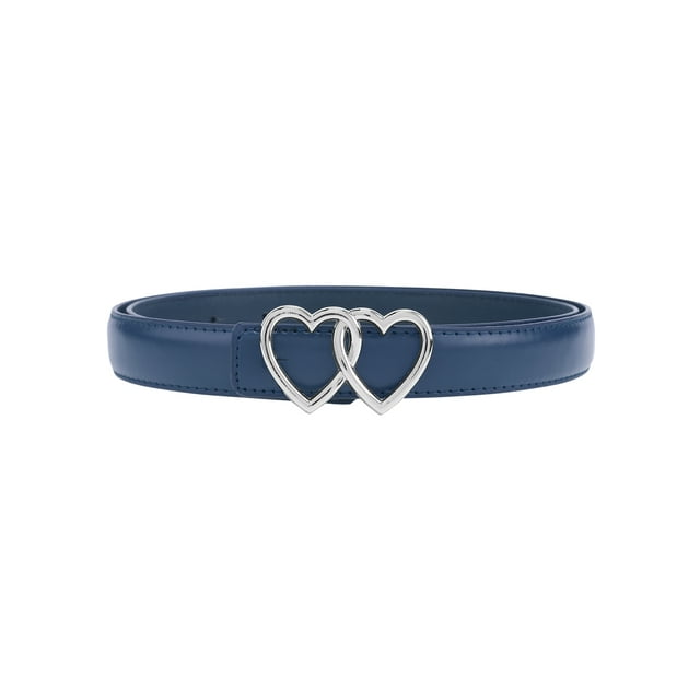Cinturones de Cuero Sintético Reversibles INSPIRE CHIC para Mujeres, Cinturón de 0.9" de Ancho con Hebilla de Doble Corazón de Metal para Vestido 43.3x0.9"(LxA) Azul Oscuro