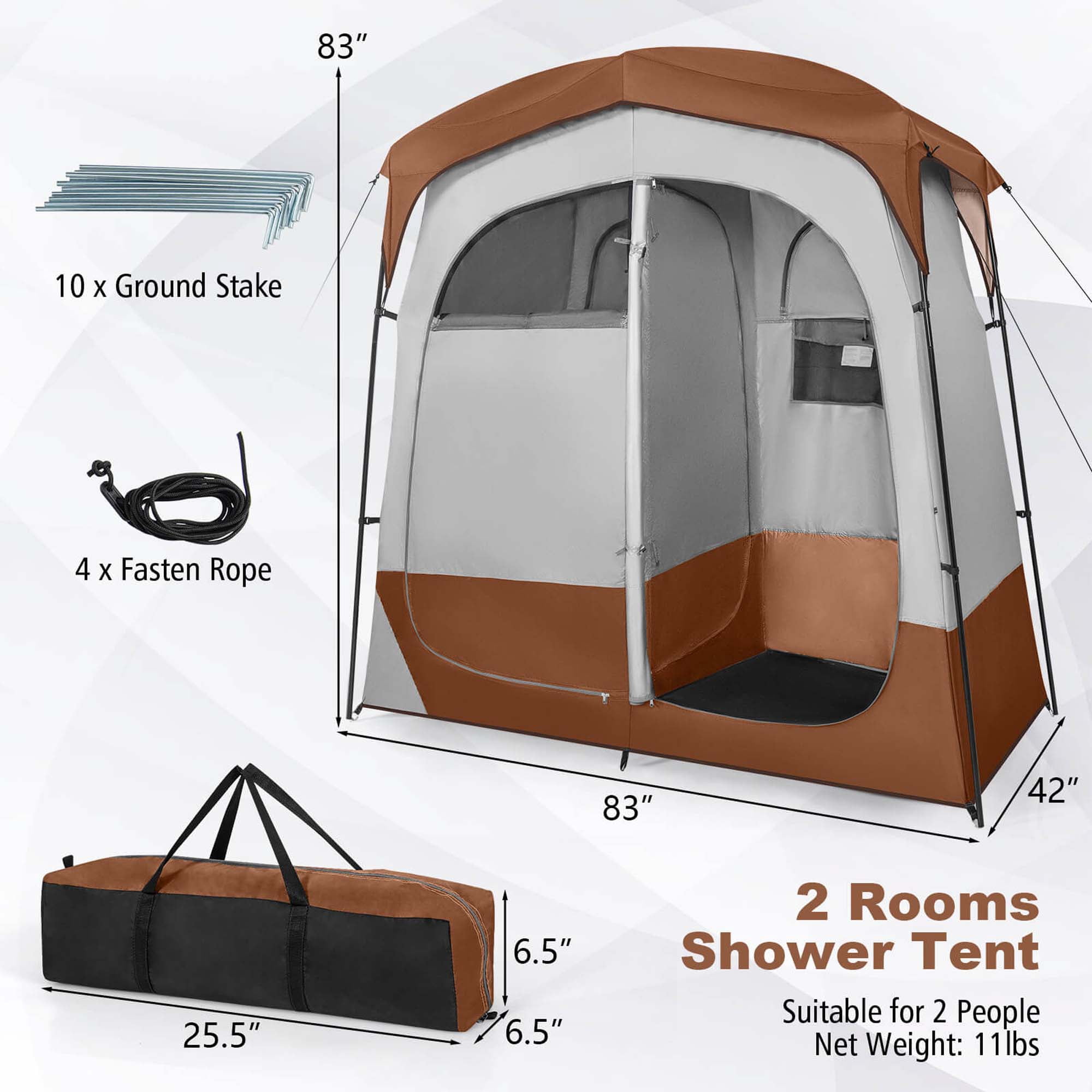 Goplus 2 Room Shower Tent Oversize Privacy Shelter Portable Dressing Toilet Outdoor Brown