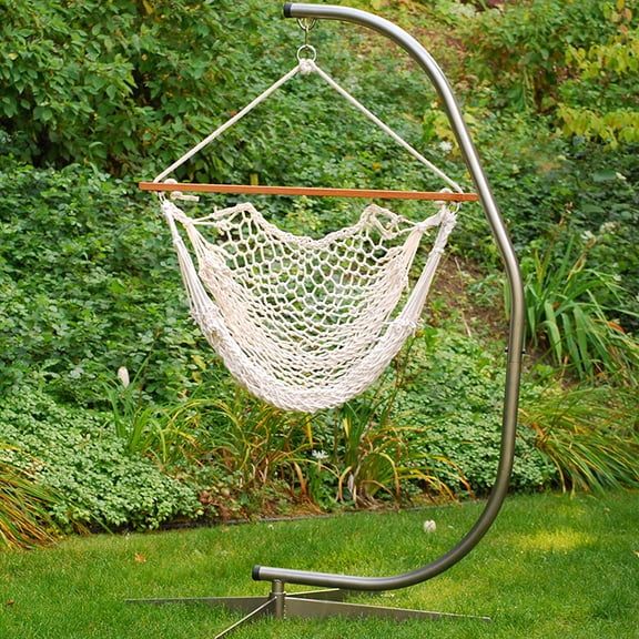 48" White Natural Macrame Rope Hanging Outdoor Patio Hammock Chair