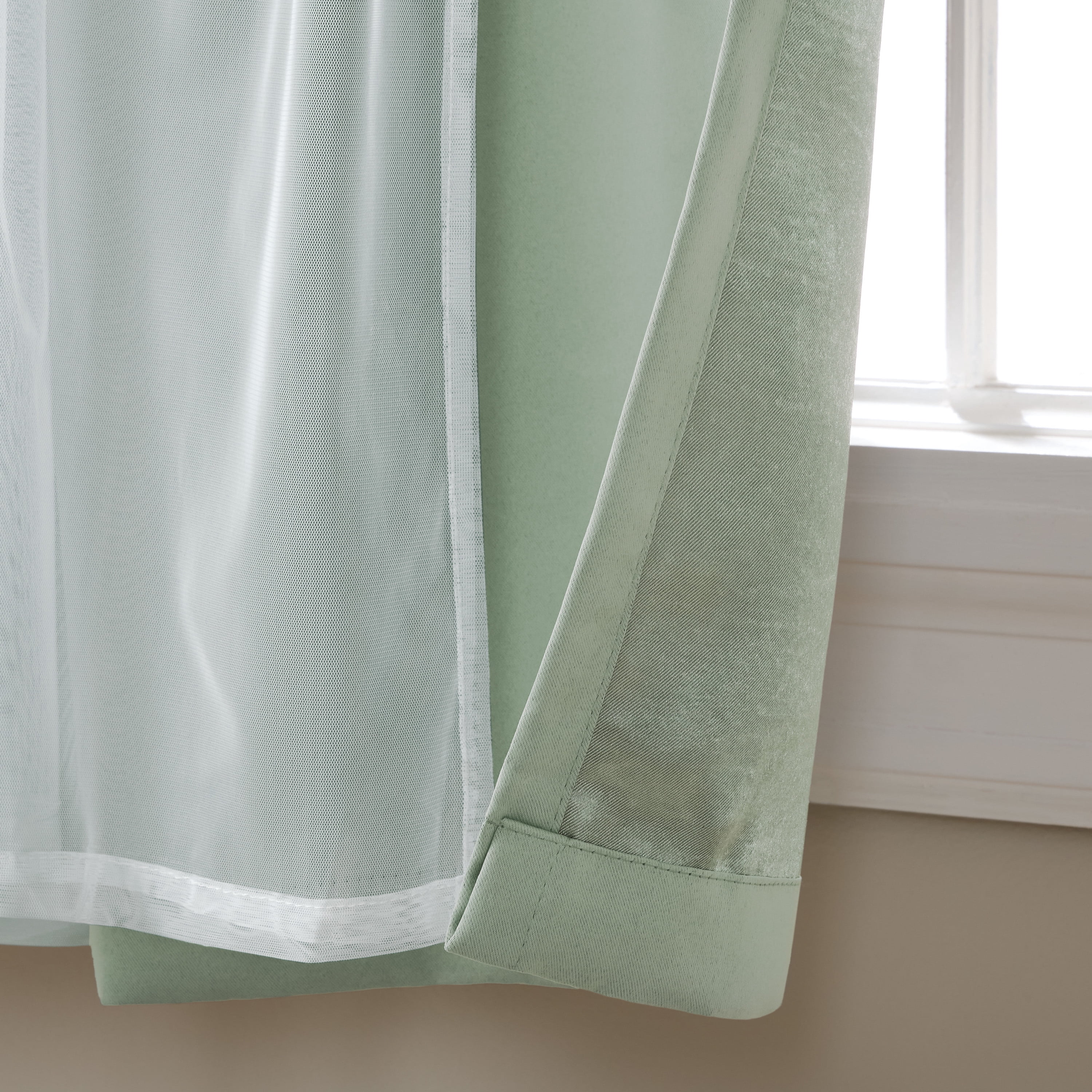 TOWN & COUNTRY LUXE Talia Double Layer Indoor Curtains, Sheer and Room Darkening Blackout, Grommet Top, Energy Efficient, 2-Pack Set, 52"x63", Mint Green