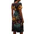 thumbnail image 5 of Women's Halloween Dresses Castle Bat V Neck Spooky Midi Dresses Pumpkin Spider Webeb Short Sleeve Funny Dresses, M, 5 of 5