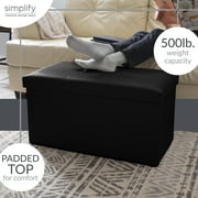 Simplify Faux Leather Double Folding Storage Ottoman in Black