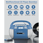 Jazmm CD Player Combo with Bluetooth, Boombox Cassette Portable CD Players, Support AM FM Radio/Remote Control/AUX/USB/Earphone, AC/Battery Operated, LCD Display for Home,Kids,Gift (Blue)