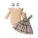 thumbnail image 4 of Odeerbi 0-18 Meses Conjunto Canastilla de Verano Para Niña Traje de Punto de Canalé Oso Falda Con Tirantes A Cuadros Con Cinta Para La Cabeza Conjunto de Tres Piezas Mono Con Lazo, 4 of 9