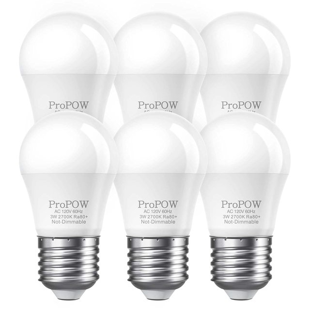 Bombilla LED ProPow A15 E26 de 3 W, color blanco suave, 2700 K, paquete de 6