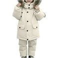 thumbnail image 5 of LLYWEY Girls Snowsuit with Ski Bibs and Puffer Jackets - Unisex 2 Piece Snow Suits - Kids Winter Hooded Long Sleeve Down Coat and Snow Pants Outdoor Snowboarding by Llywey ,Beige ,2T, 5 of 8