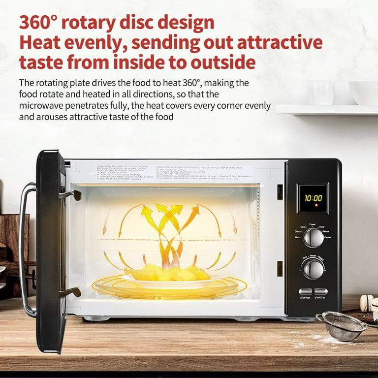 Retro Microwave Oven, SIMOE Compact Countertop Microwave 0.9 cu.ft. 900 W,  Defrost & Auto Cooking Function, LED Display, Child Lock and Glass