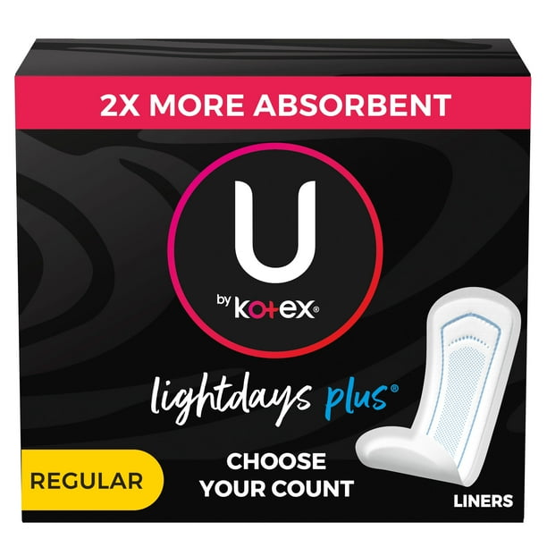 U by Kotex Lightdays Plus Panty Liners, Regular Length, Unscented, 80
