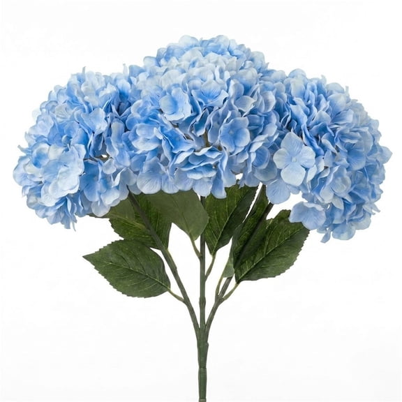 Artificial Hydrangea Bush 18.5 Inch, Faux Silk Outdoor Flowers for Porch Patio, UV Resistant Artificial Plants for Wedding Centerpiece, Light Blue