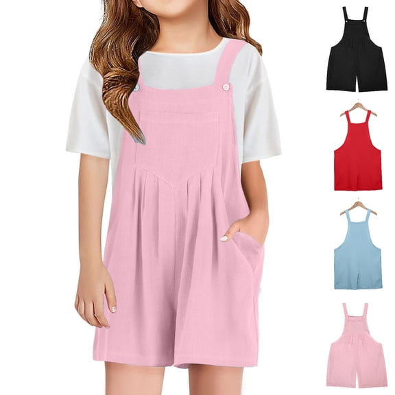 XINXIAOO Kids Girls Summer Sleeveless Wide Leg Jumpsuit Casual Romper Short Pants with Pockets Girls Outfits size 8-10 Years