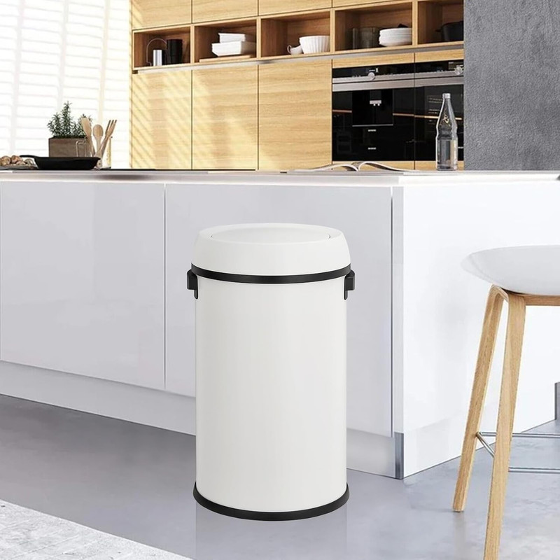 Basics Round Stainless Steel Trash Can with Swing lid, Large Kitchen Round Can - 65 Litre/ 17.2 Gallon, Silver, Black,White
