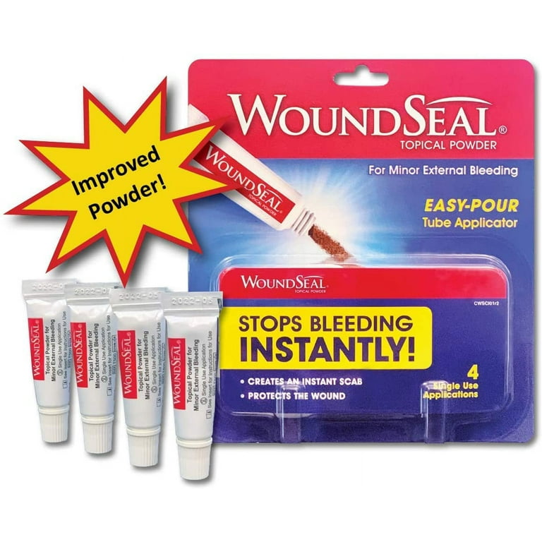 Wound Seal Safe & Effective Bleeding Tube Applicator Powder, 4Ct, 4-Pack 