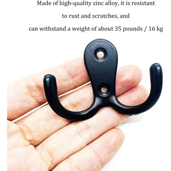 Coat Hook, 15 Pieces Double Coat Hooks Antique Wall Mount Hooks and Coat Hooks Black Wall Mounted Coat Hook, Storage with Screws for Home, Shelves, Bath