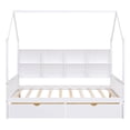 thumbnail image 2 of DreamBuck Full Size House Bed with 2 Drawers, Wooden House Bed Frame with Storage Shelves, Playhouse Platform Bed Frame with Roof, Full Bed Frame for Girls, Boys, Teens, No Box Spring Needed, 2 of 9