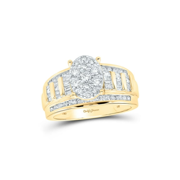 10kt Yellow Gold Round Diamond Oval Cluster Bridal Wedding Engagement Ring 1 Cttw