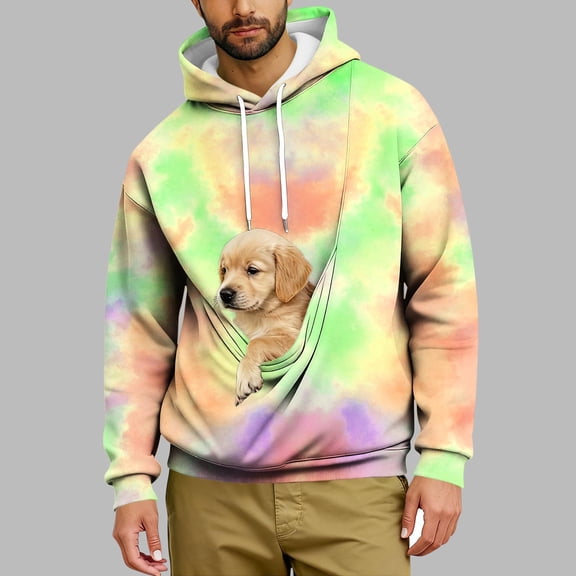 Pet Carrier Hoodie for Men Colorful Kitten Cat Puppy Holder Kangaroo Pocket Cozy Soft Dog Pouch Winter Drawstring Oversized Sweatshirt with Pockets Pullover Top Hoodies