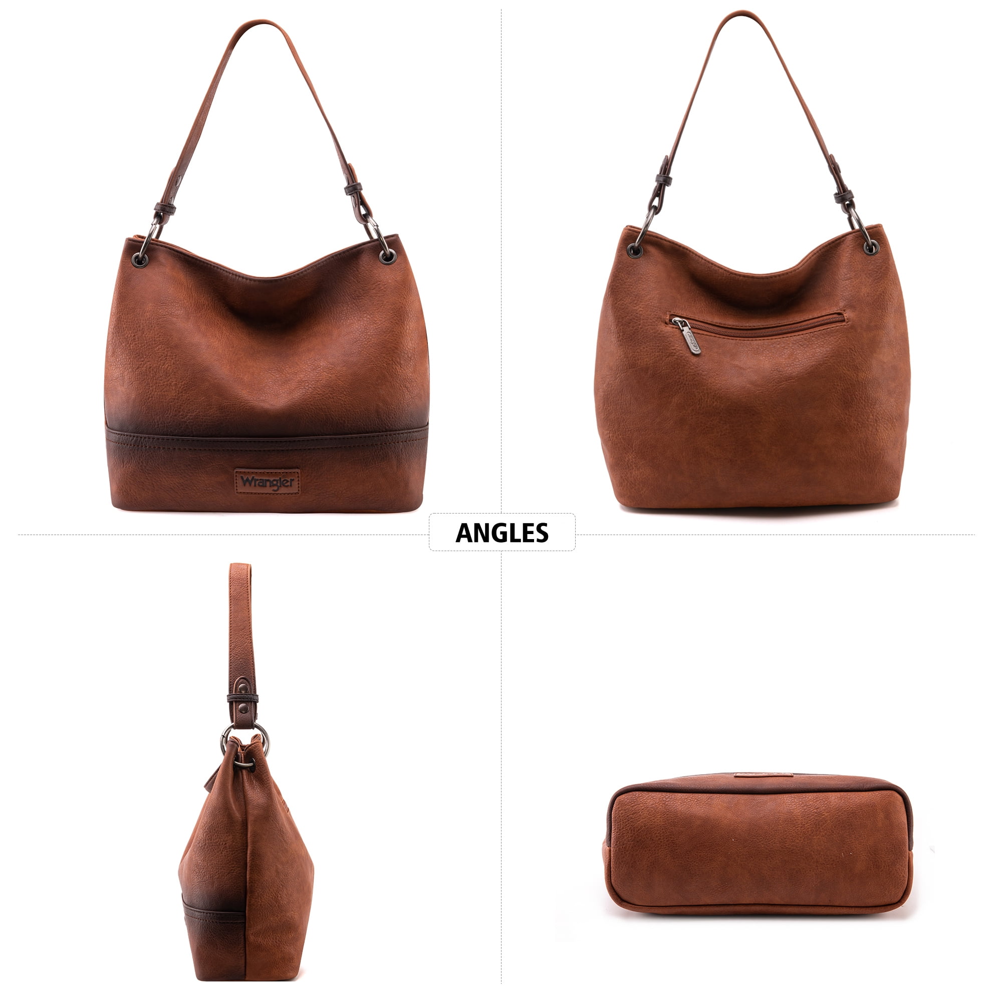 Wrangler Hobo Bags for Women Vegan Leather Top Handle Shoulder Purses and Handbags, Brown