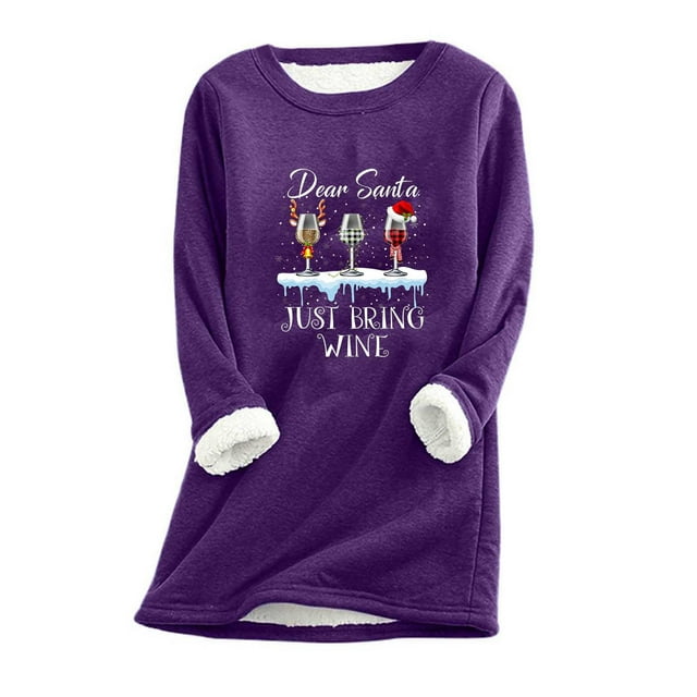 Tetras Womens Tops Clearance,Women's Large Loose Raglan Top,Thickened and Velvet Lamb Wool Warm Underlay/Purple,(L)