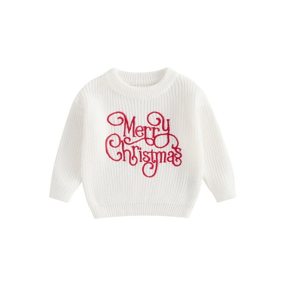 Baby Toddler Boy Girl Christmas Sweater 0 6 12 18 24 Months 2T 3T Letter Embroidery Crew Neck Long Sleeve Pullover Knit Tops for Winter Fall Streetwear