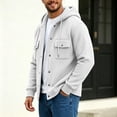thumbnail image 5 of Generic Men's Hooded Snap Button Sweatshirt Jacket, Long Sleeve Casual Shacket With Flap Chest Pockets, Ribbed Cuffs Hem Drawstring Hood Fleece Outerwear White,S, 5 of 7