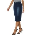 thumbnail image 4 of INSPIRE CHIC Women's Bodycon Midi Skirt High Elastic Waist Split Front Denim Pencil Skirt, 4 of 5