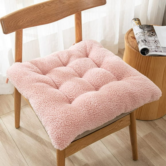 XSlive Coussin de Chaise en Polaire Douce avec Attaches, Coussin de Siège Carré en Laine Sherpa Épaisse et Moelleuse pour l'Hiver, Coussin en Peluche Confortable pour Chaise de Bureau à Domicile (Rose, 20"x20 Pouces)