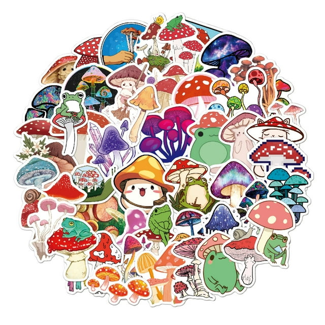 50 pegatinas de hongos, pegatinas de vinilo impermeables para portátiles, botellas de agua, patinetas, equipaje, ordenadores, teléfonos, guitarras, álbumes de recortes, manualidades, pegatinas de