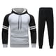 thumbnail image 1 of Sudadera deportiva con capucha y bolsillo de manga larga a rayas con bloques de colores para hombre, 2 piezas, Top + Pantalones, traje Pompotops  oipoqjl52060, 1 of 5