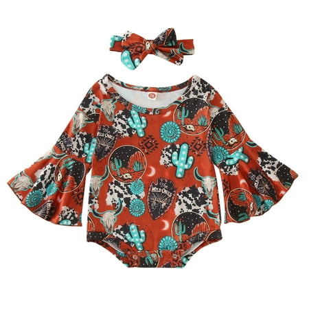 

Toddler Girls Winter Long Sleeve Brown Cow Letter Prints Romper With Headband 2PCS Outfits Clothes Set For 18-24 Months