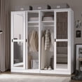 thumbnail image 2 of Palace Imports  100% Solid Wood Wall Closet System of Wardrobe Armoires with Mirrored, Louvered or Raised Panel Sliding Doors 72"-White-Mirrored 72", 2 of 5