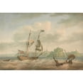 thumbnail image 2 of Nicholas Pocock 24x18 Black Ornate Framed Double Matted Museum Art Print Titled: An Admiralty Yacht Running Inshore at Tenby (1792), 2 of 5