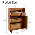 thumbnail image 3 of Modern Minimalist Rattan Shoe Cabinet with Flip Drawers and Open Shelves, Narrow Entryway Storage Cabinet with Wood Legs for Small Spaces, Brown, 3 of 9