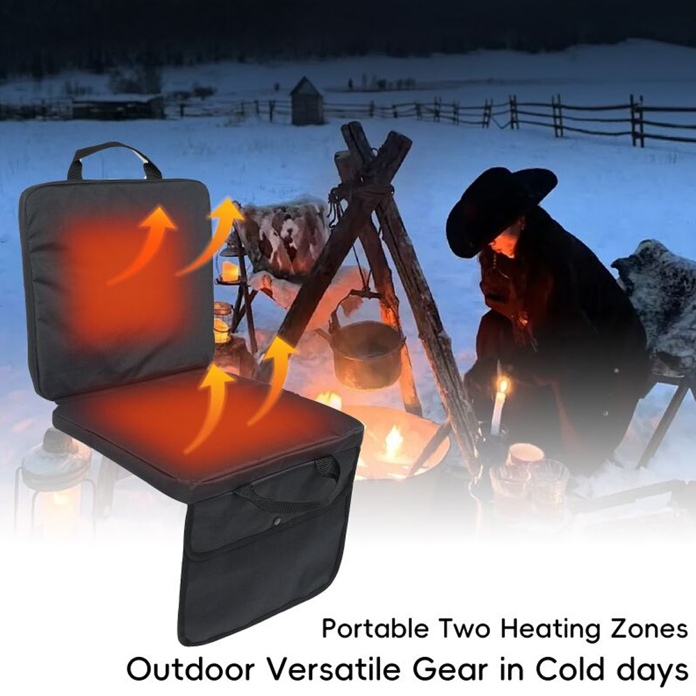 Wiher Portable Heated Seat Cushion,  USB Foldable 0utdoor Heated Seat Cushion with Large Pocket and Handle 5 Temperature Settings Timer for Camping Car Stadium Stand Fishing,Black