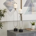 thumbnail image 2 of DecMode 2 Candle Silver Aluminum Metal Paper Clip Pillar Candle Holder with Marble Base, Set of 2, 2 of 8