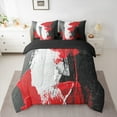 thumbnail image 2 of Feelyou Artwork Geometric Bedding Comforter Set 7 Pieces for Adult, Retro Oil Printing Full Bedding Set, Black Red Abstract Reversible Fitted Sheet Flat Sheet, Microfiber Bedroom Decor, 2 of 7