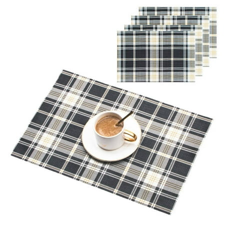 

Xmarks Placemats Set of 4- Buffalo Check Plaid Placemats Stain-Resistant Woven PVC Kitchen Table Mats Anti-Skid Washable Vinyl Placemats for Dining Table