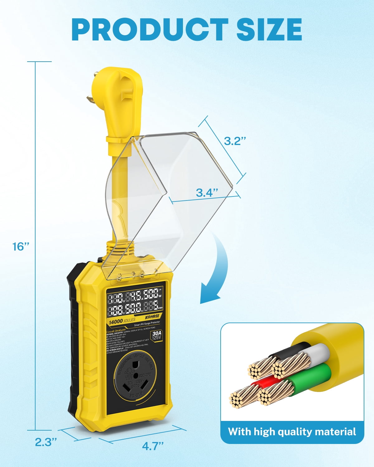 Kohree RV Surge Protector 30 Amp, 125V 14000 Joules RV Circuit Analyzer with High/Low Voltage Protection for Camper Travel Trailers