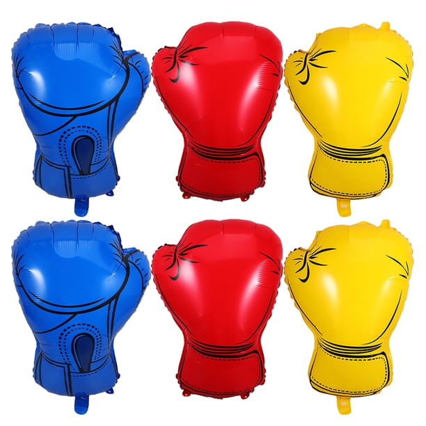 6 globos de boxeo: globo de aluminio de colores - Decoración inflable con forma de guante de boxeo para noches de lucha libre, fiestas de cumpleaños y eventos deportivos.