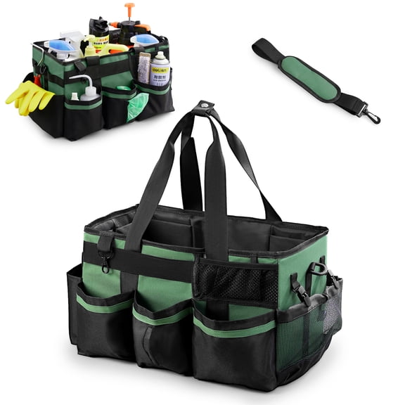 Lumikrypt Large Cleaning Caddy Bag, Cleaning Supplies Organizer Built-in Sturdy Support Board with Detachable Divider, Wearable Cleaning Tote Detailing Bag for Car Accessories, Housekeeper