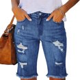 thumbnail image 2 of Pantalones cortos de verano de talle medio para mujer, pantalones cortos desgastados con cremallera y botones elásticos informales a la moda con bolsillos, 2 of 5