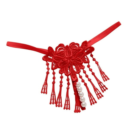 

DENGDENG Womens Underwear Hollow Out G-String Sexy Low Rise Thongs for Women Tassel Pearl Solid Thong