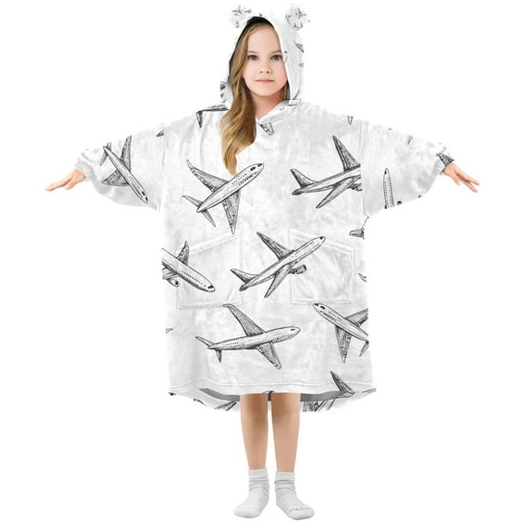 joogoo Wearable Blanket Hoodie for Airplane Retro Oversized Sherpa Hooded 3-14 YR M