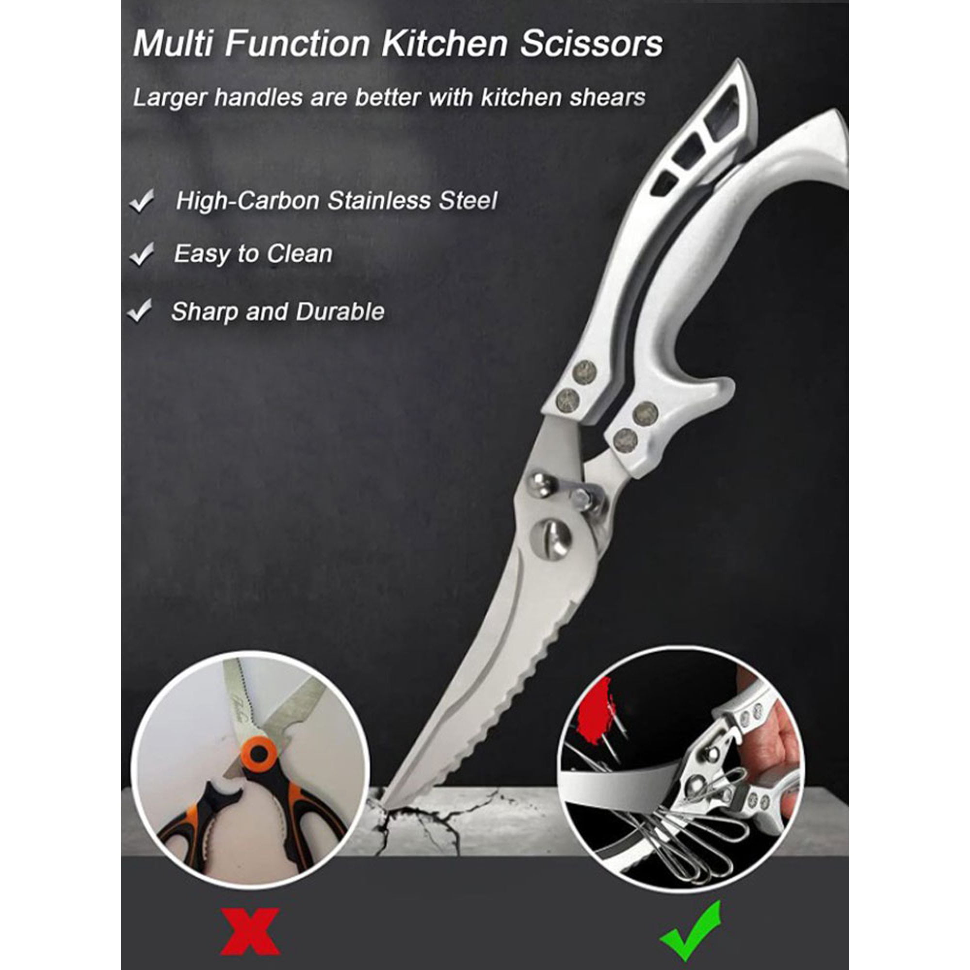 ONEBOM Kitchen Shears 2 Pack,Multi-Function Kitchen Scissors Heavy Duty  Sharp 304 Stainless Steel, Sliver Apartment Kitchen Accessories Cooking  Shears
