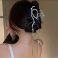 thumbnail image 3 of Pinza para el cabello francesa Pinzas con diamantes de imitación Cabello grueso Pasador para el cabello francés plateado grande para mujeres Adornos de metal colgantes elegantes 11.3 * 5.7 CM Plata, 3 of 5