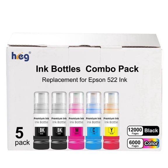 522 Ink Bottles Compatible for Ecotank 522 ink ET2720 2800 2803 4700 2400 4800 4810 Printer Ink Refill 2BK CMY(5 Pack)