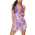 thumbnail image 2 of KBODIU Fashion Women Casual Sling Sexy Printing Split Two Piece Swimsuit Beachwear Swimdress Womens Swimsuits Bikini Sets Tankini Bathing Suits for Women Purple 4XL, 2 of 3