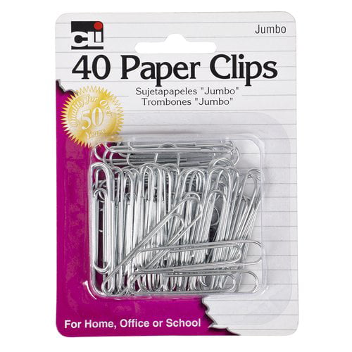 Silver 80550 Charles Leonard Paper Clips 40-Pack Jumbo Gem Nickel Plated