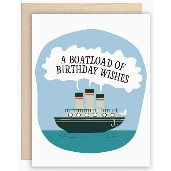 Boat Birthday Card – "A Boatload of Birthday Wishes" Design – Blank Inside with Envelope – Perfect for Celebrating Any Age or Occasion