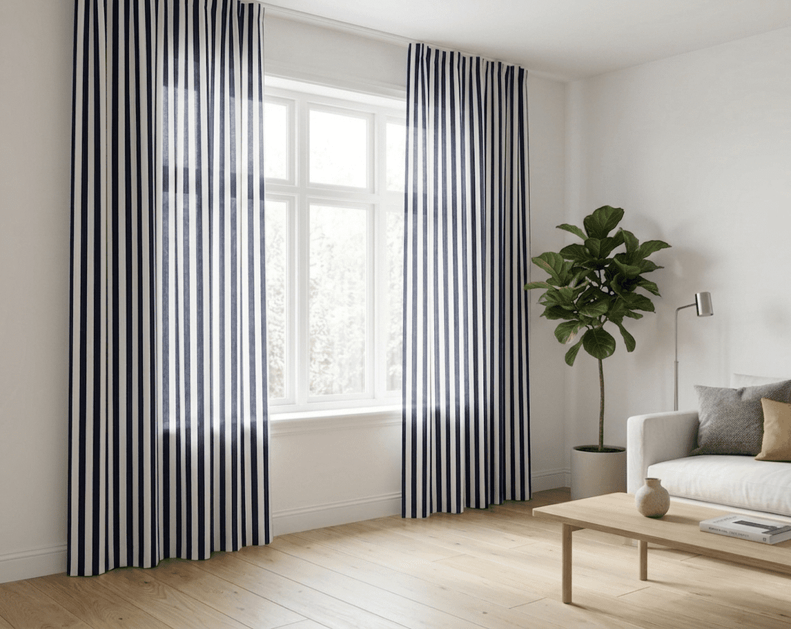 Sedona Designz 60" Wide Navy/White 1" Stripe Poly-Cotton Broadcloth Fabric 20 Yards – Lightweight Woven Fabric for Apparel, Crafts, Décor, Table Covers & Sewing Projects